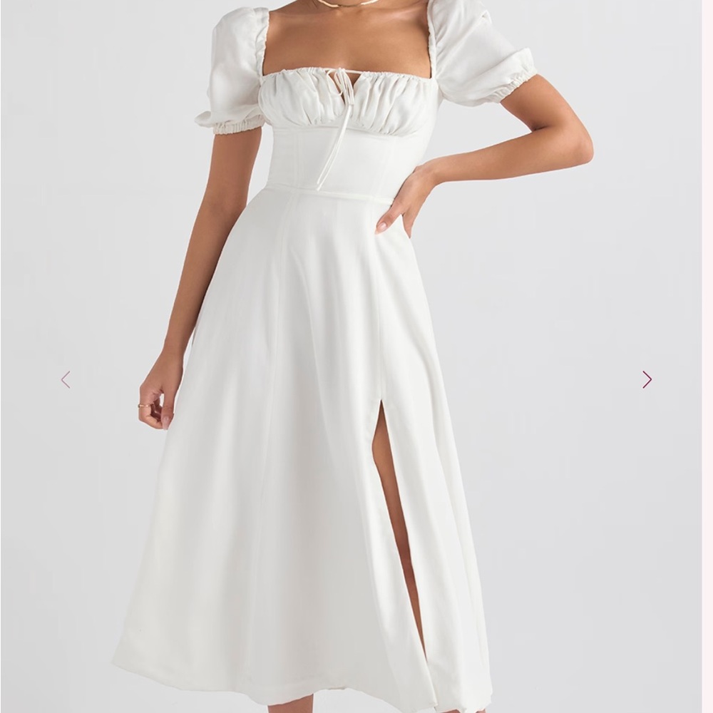 House of CB White Midi Dress with Puff Sleeves